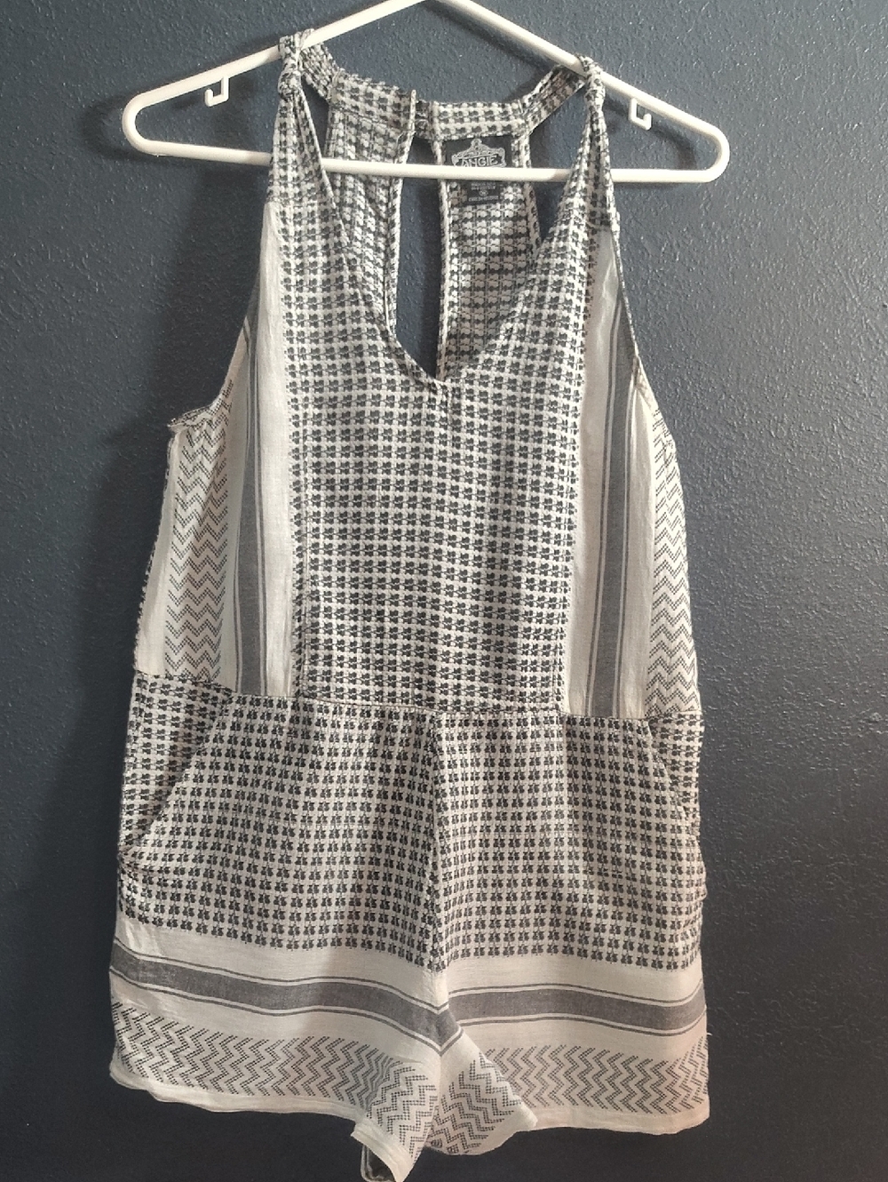 Angie  Cotton Black and White Keffiyeh Patterned Halter Romper Playsuit